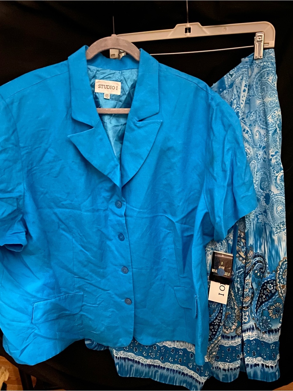 Studio I Bright Blue Short-Sleeve Jacket with Paisley Wide-Leg Pants